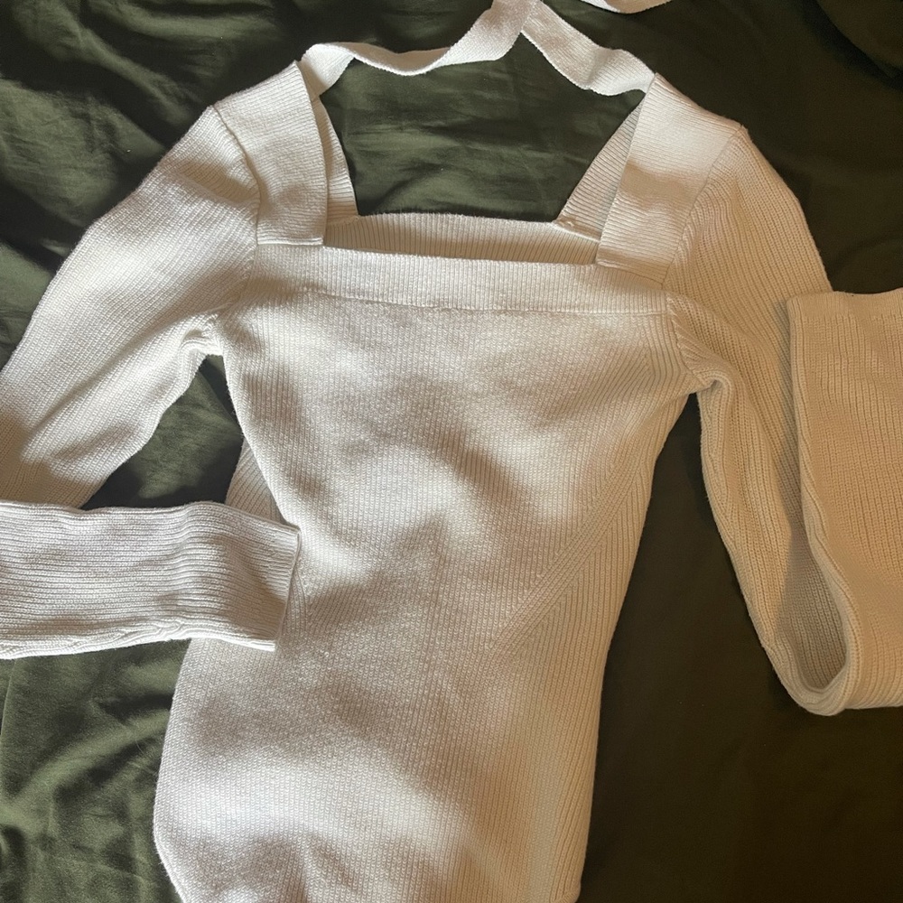 White heavy sweater bodysuit with tie back